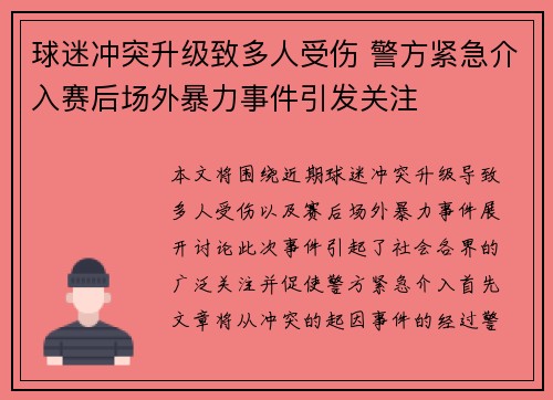 球迷冲突升级致多人受伤 警方紧急介入赛后场外暴力事件引发关注