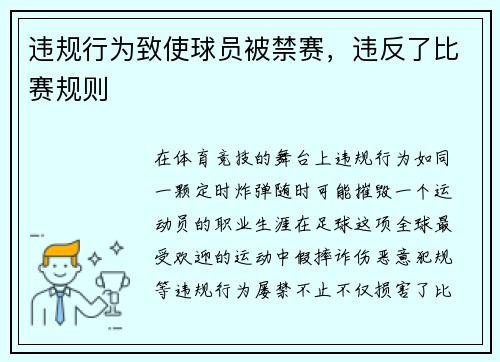 违规行为致使球员被禁赛,违反了比赛规则